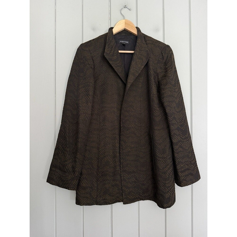 Eileen Fisher Blazer Jacket S Small Silk Acrylic Jacquard Wave Black Brown